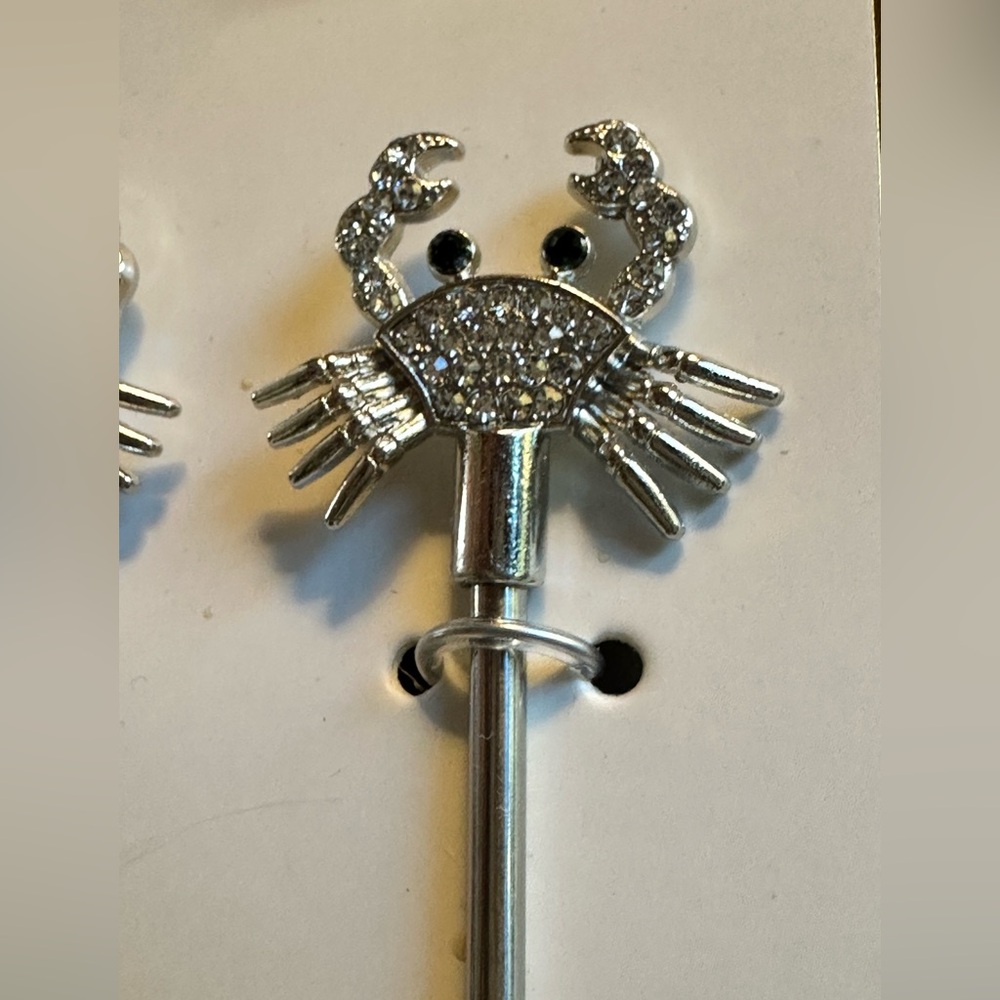 Crab drink stirrers. Set of 4 zinc alloy and stainless steel.